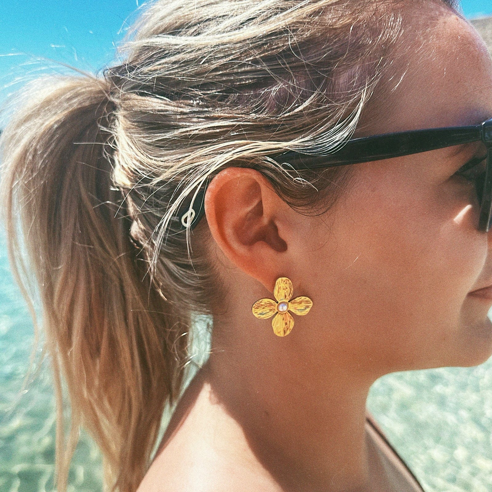 Aurelie Flower Pearl Stud Earrings - Image 12