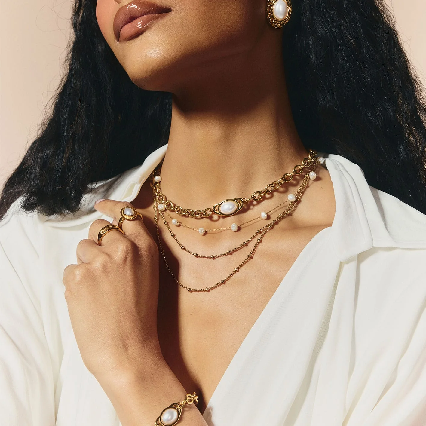 Blythe Layered Pearl Necklace - Image 3