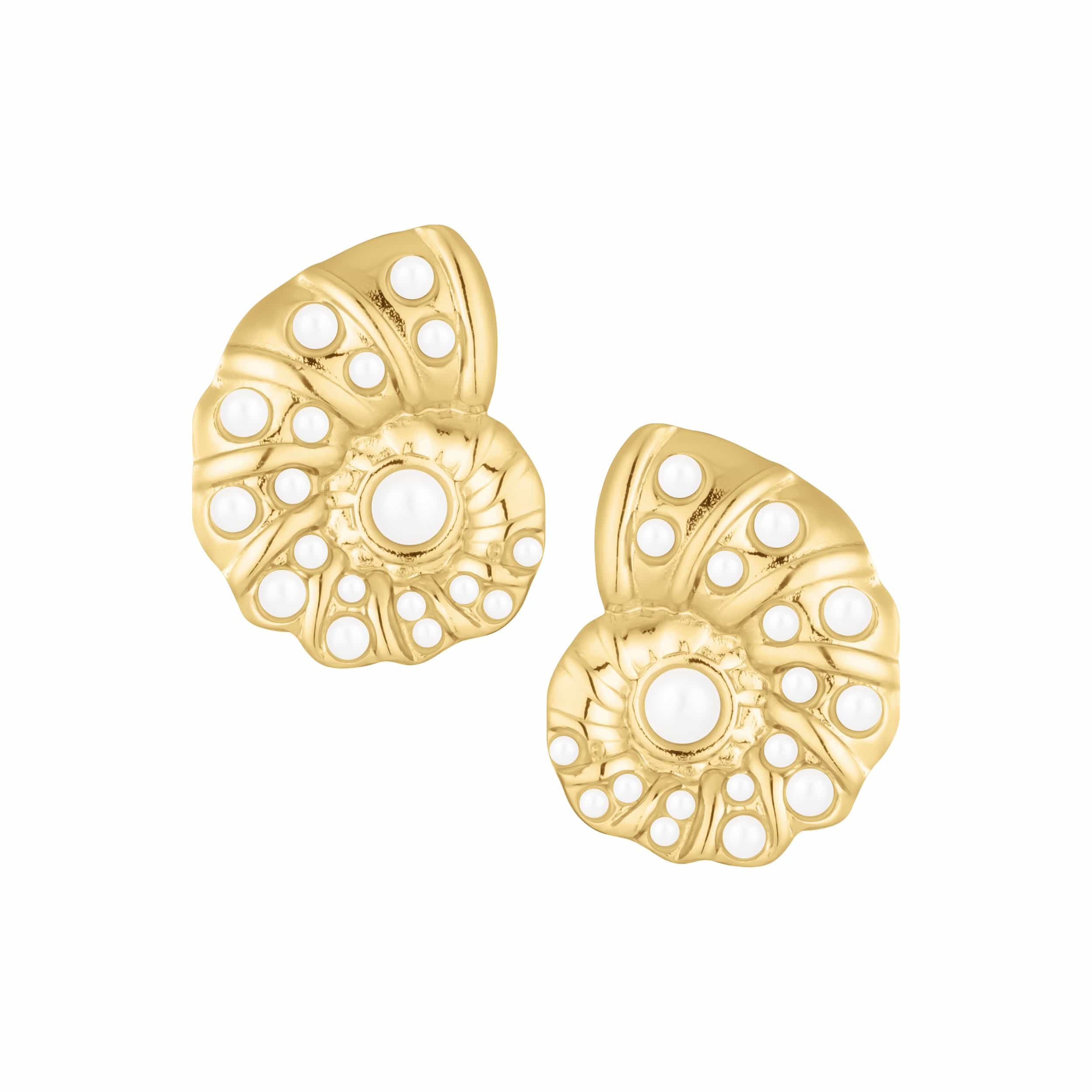 Coral Shell Pearl Stud Earrings