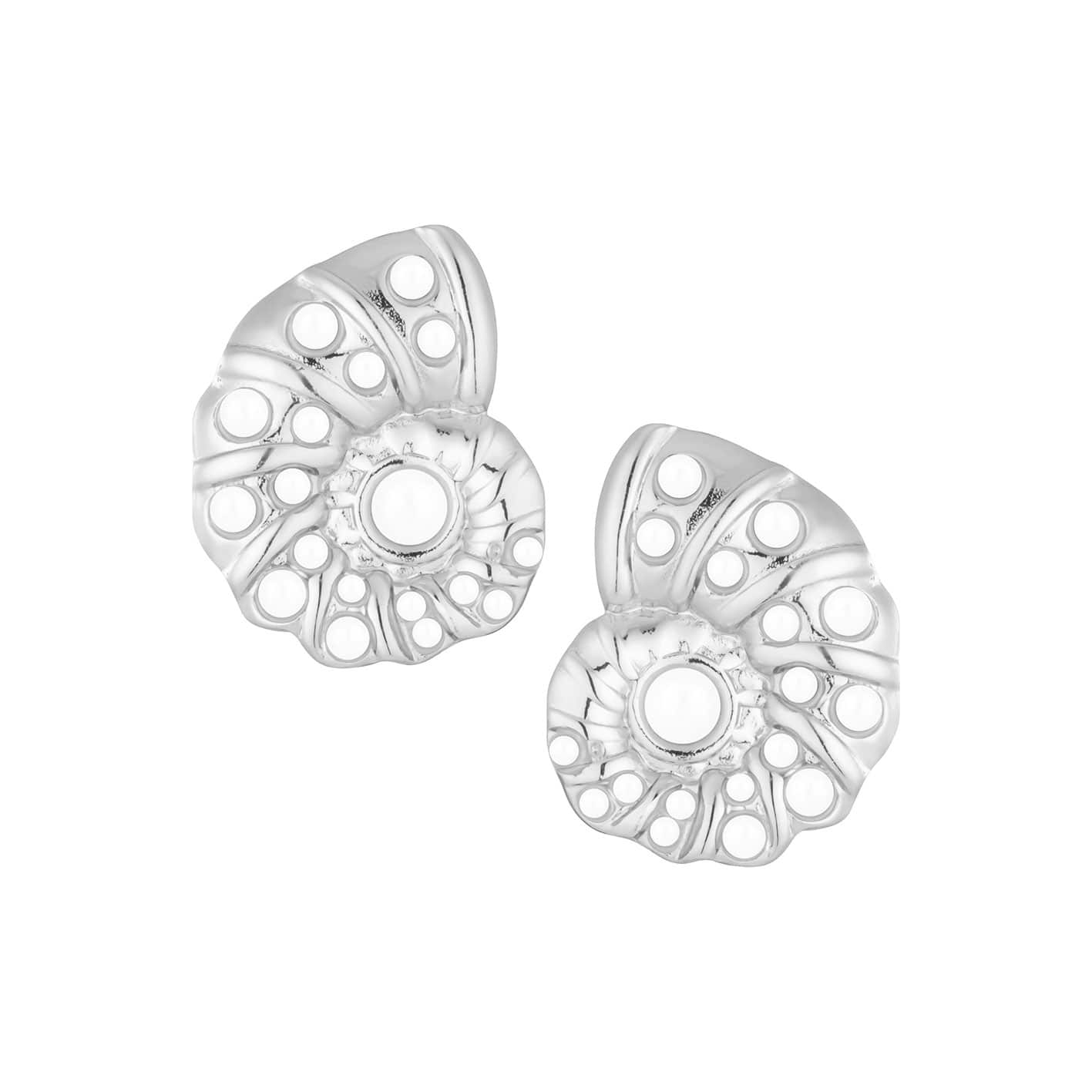 Coral Shell Pearl Stud Earrings - Image 3
