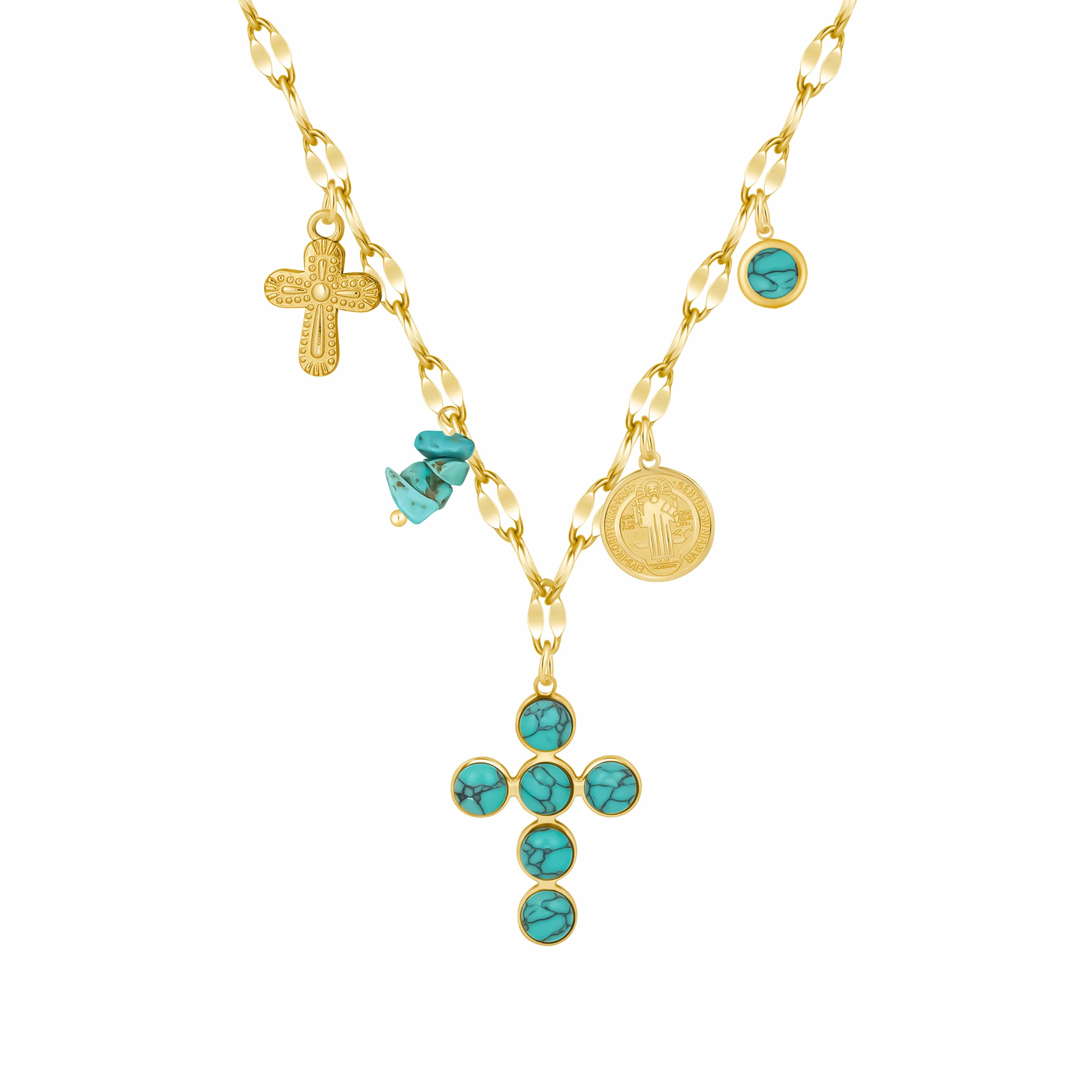 Marble Cross Charm Necklace